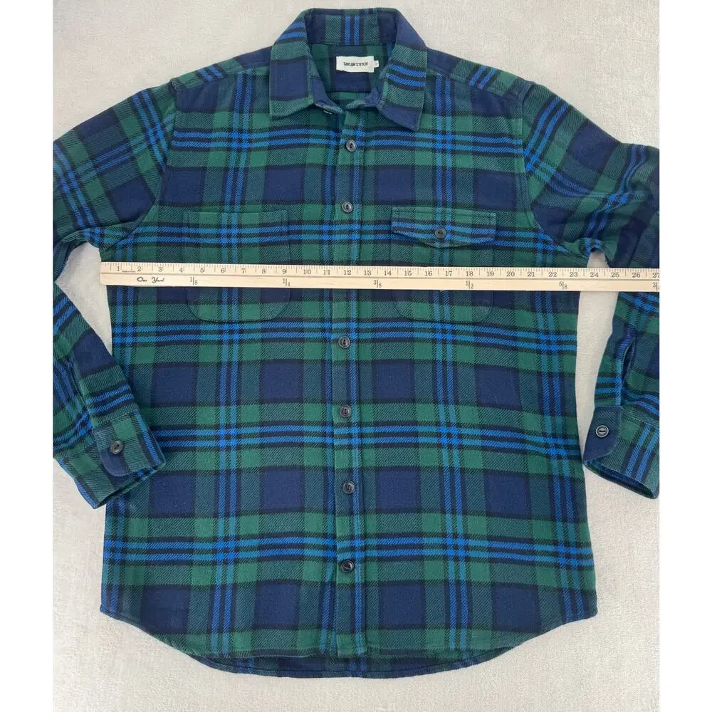 Taylor Stitch Crater Shirt Blue Green Flannel Heavyweight Plaid Button Down 42 L